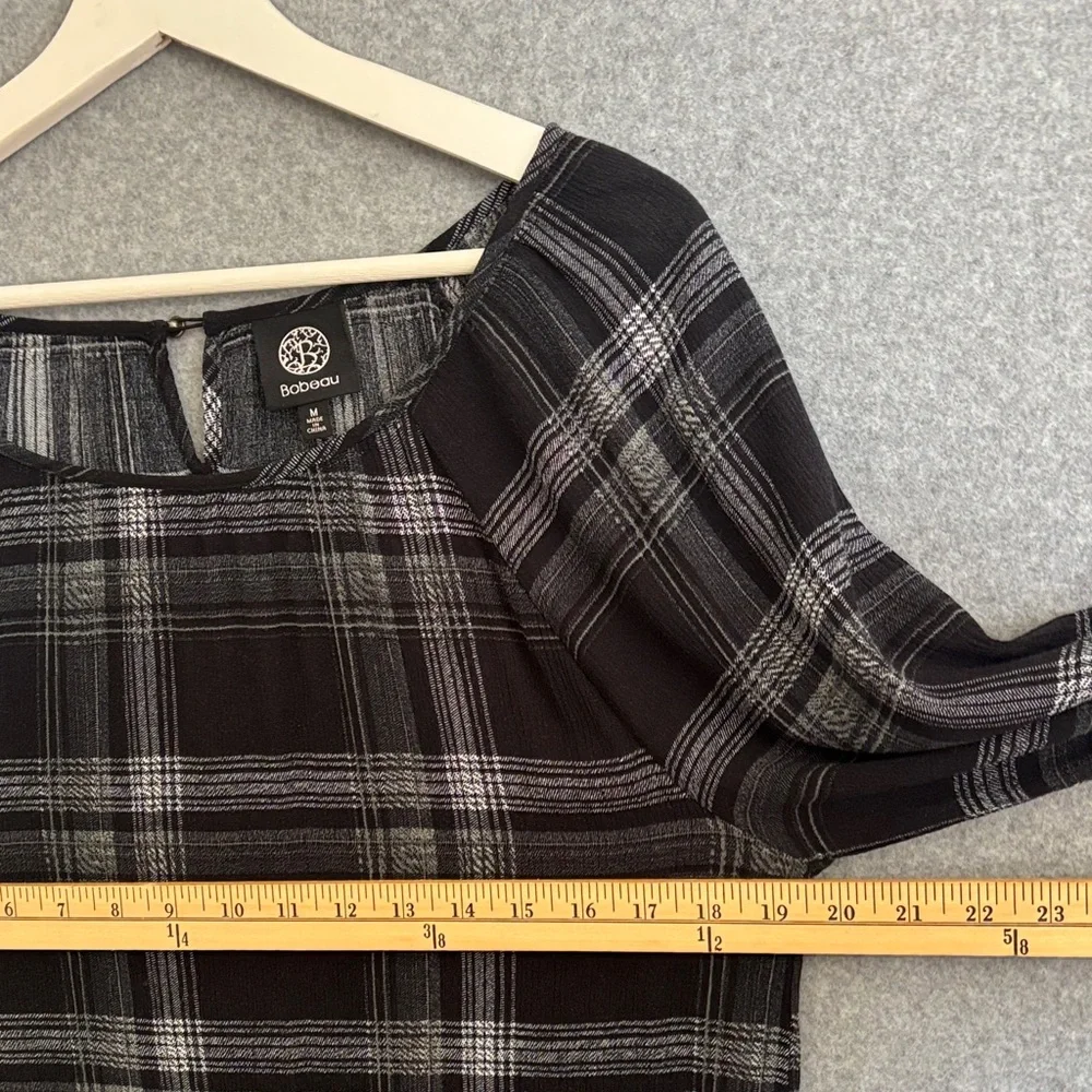 Bobeau Long Sleeve Peasant Plaid Blouse M - Picture 5 of 9